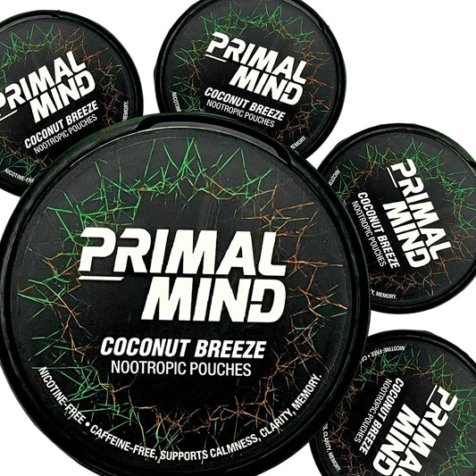 Primal Prelude Coconut Breeze pouch for caffeine-free on-the-go focus