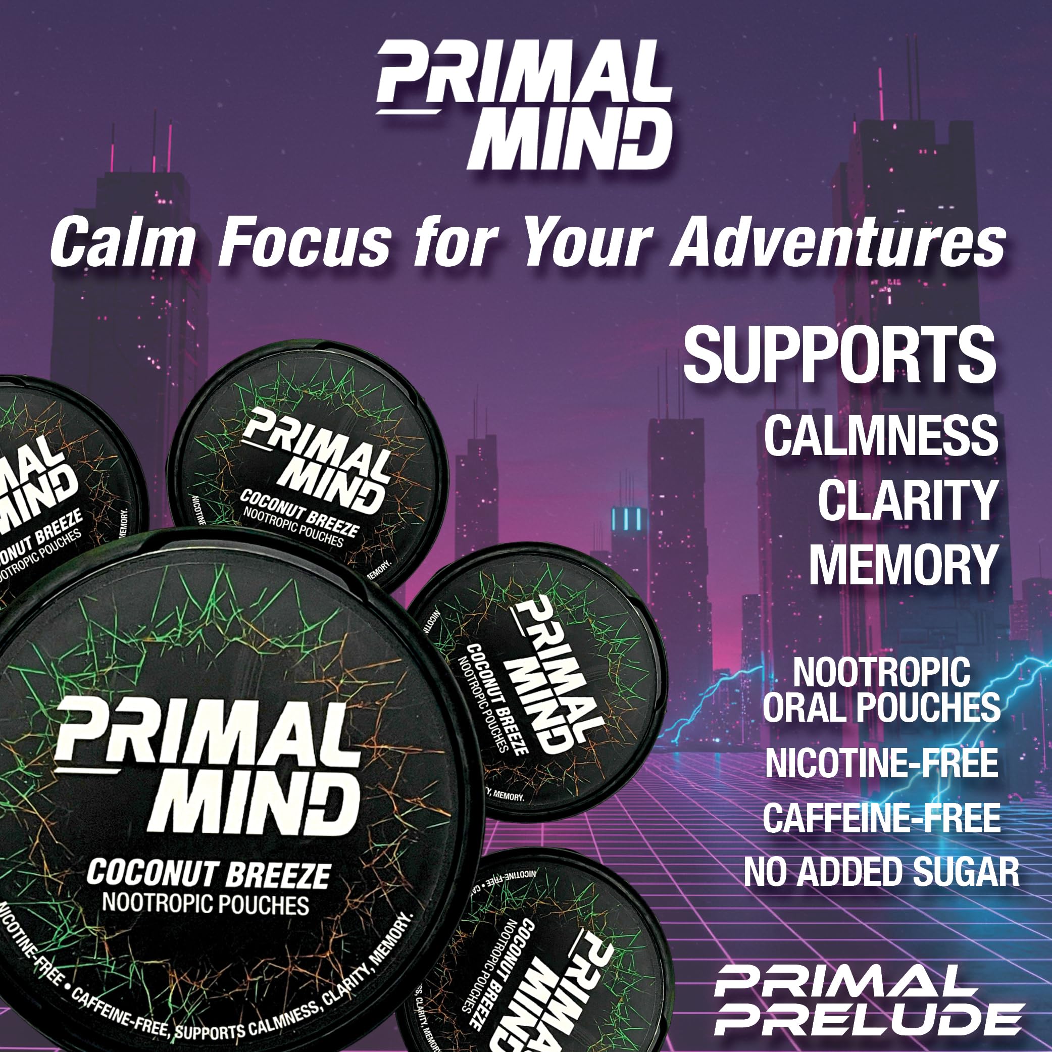 Primal Prelude L-Theanine pouch offering calm concentration without jitters