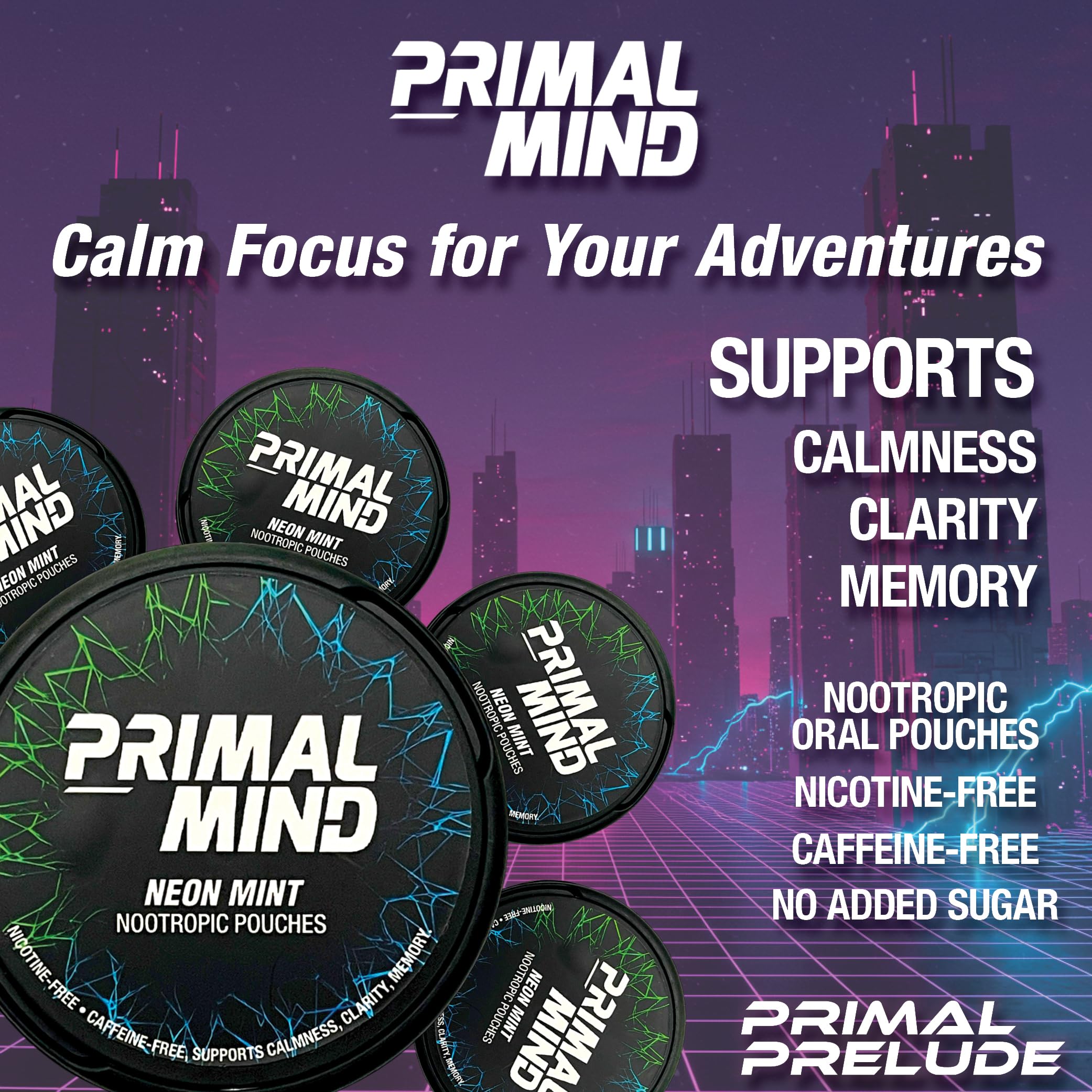 Primal Prelude Neon Mint packaging display showcasing five-pack convenience.