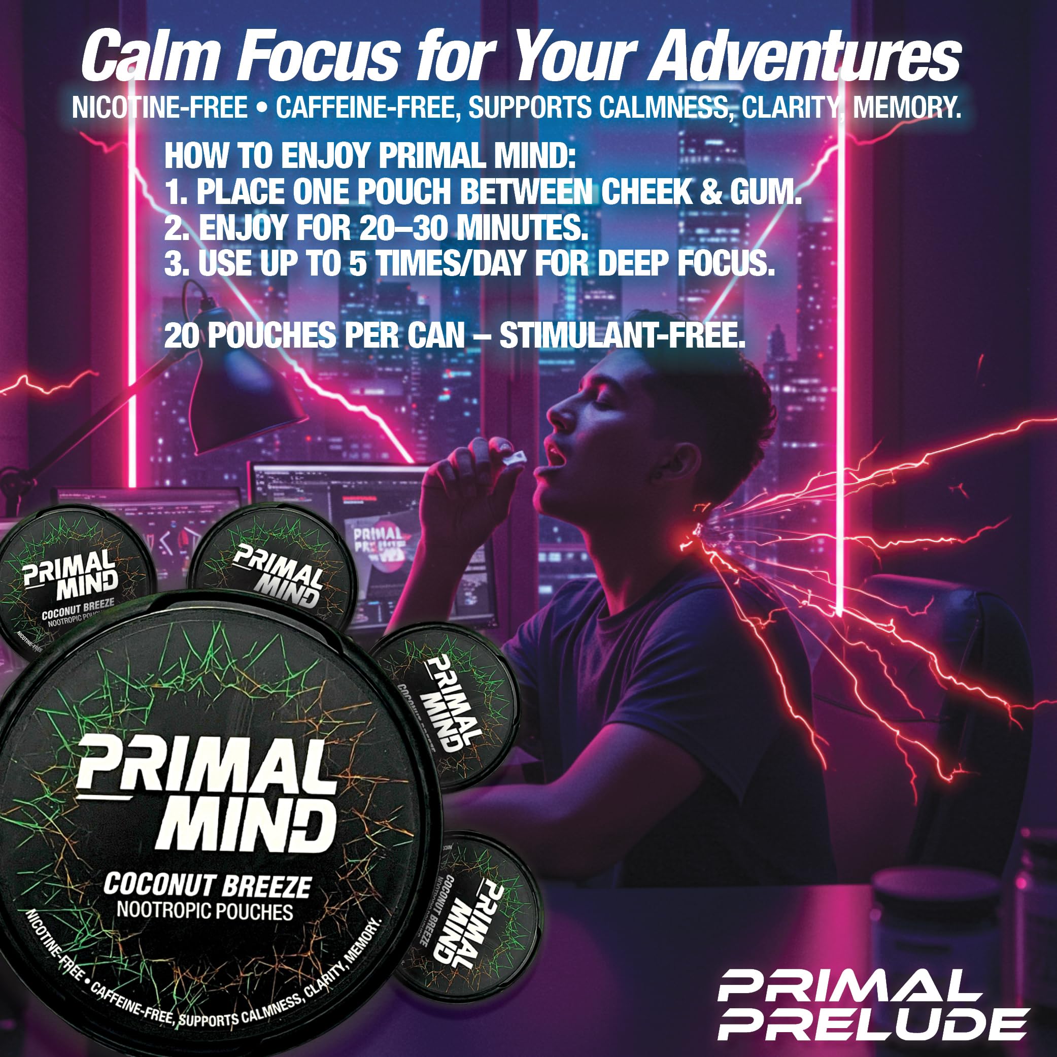 Primal Prelude Nicotine-Free pouch pack ideal for travel and daily routine