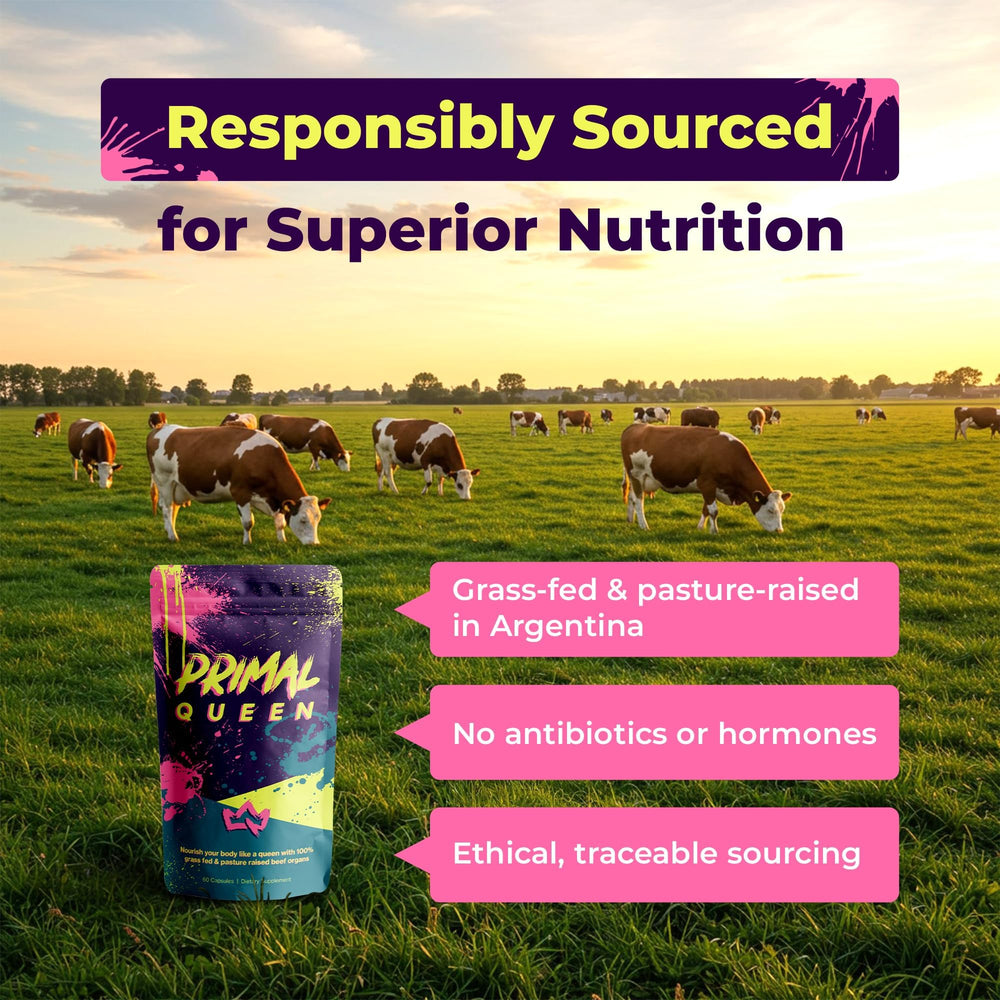 Primal Queen Argentinian cattle sourcing label communicates grass-fed origins.