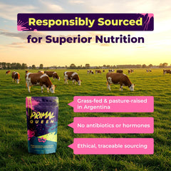 Primal Queen Argentinian cattle sourcing label communicates grass-fed origins.