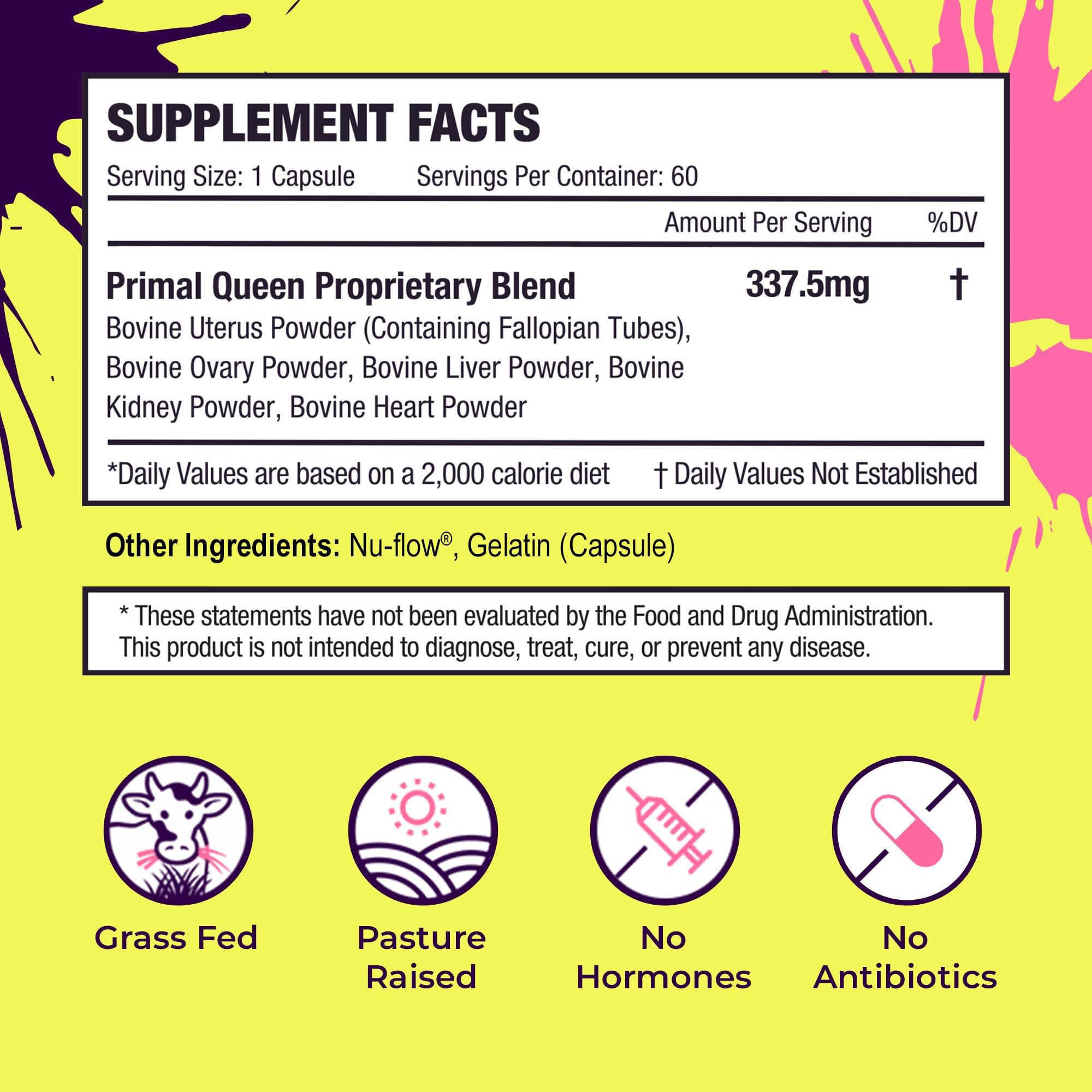 Primal Queen freeze-dried capsules close-up emphasizing nutrient retention.