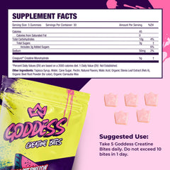 Goddess Creatine Gummies label close-up shows purity.