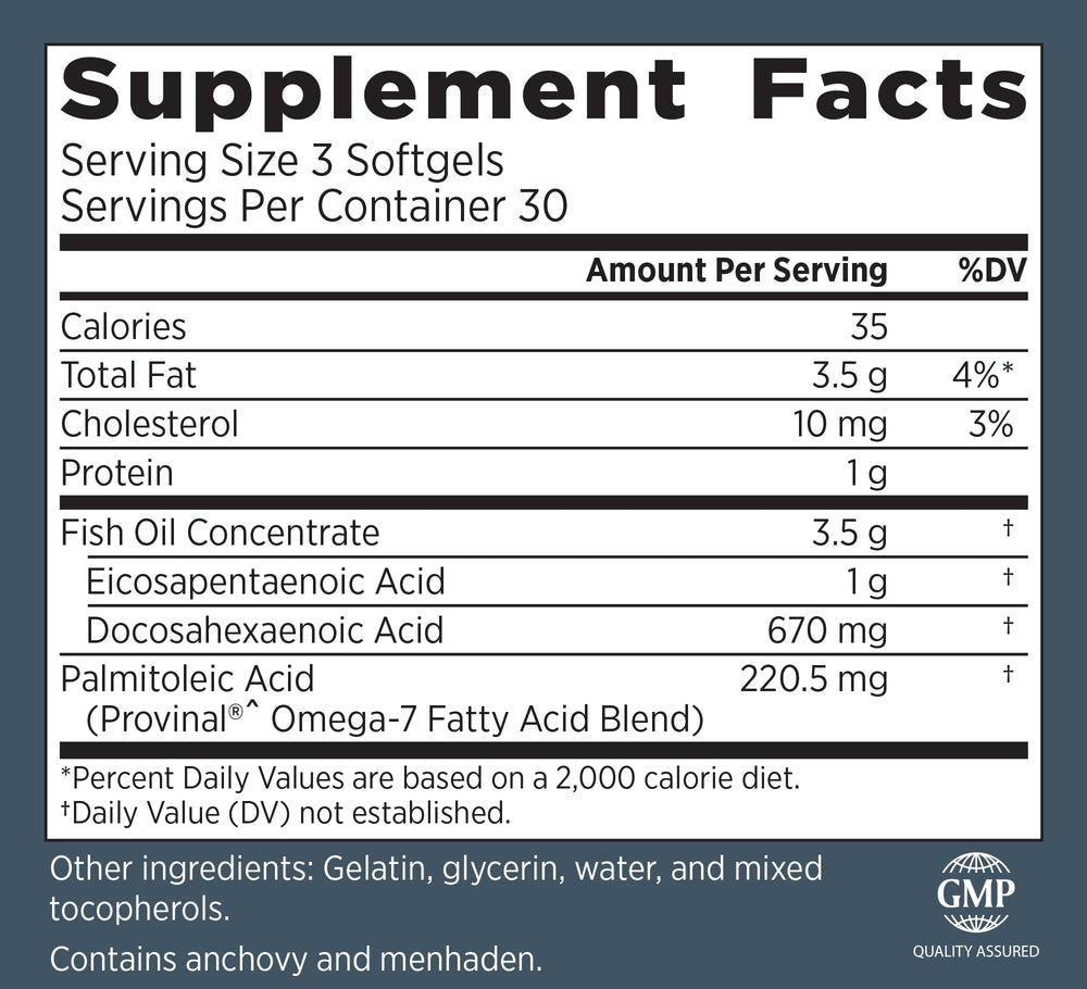 DuOmega 3&7 softgel capsules close-up highlighting ultra-purified capsules for absorption.