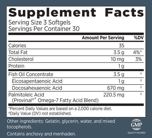 DuOmega 3&7 softgel capsules close-up highlighting ultra-purified capsules for absorption.