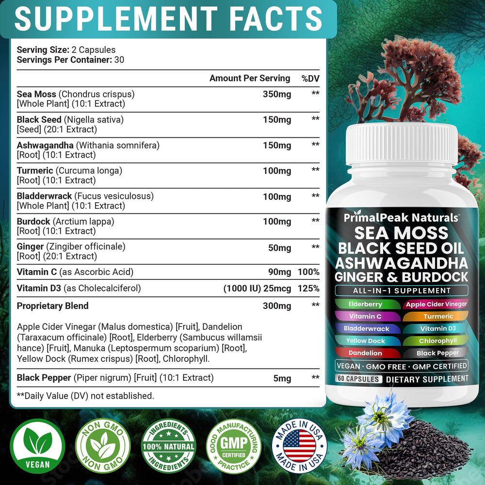PrimalPeak Naturals ashwagandha capsules on label for stress balance potential