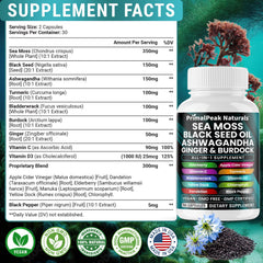 PrimalPeak Naturals ashwagandha capsules on label for stress balance potential