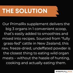 PRIMALRX Bovine Organ Powder storage display suggests daily supplement routine.