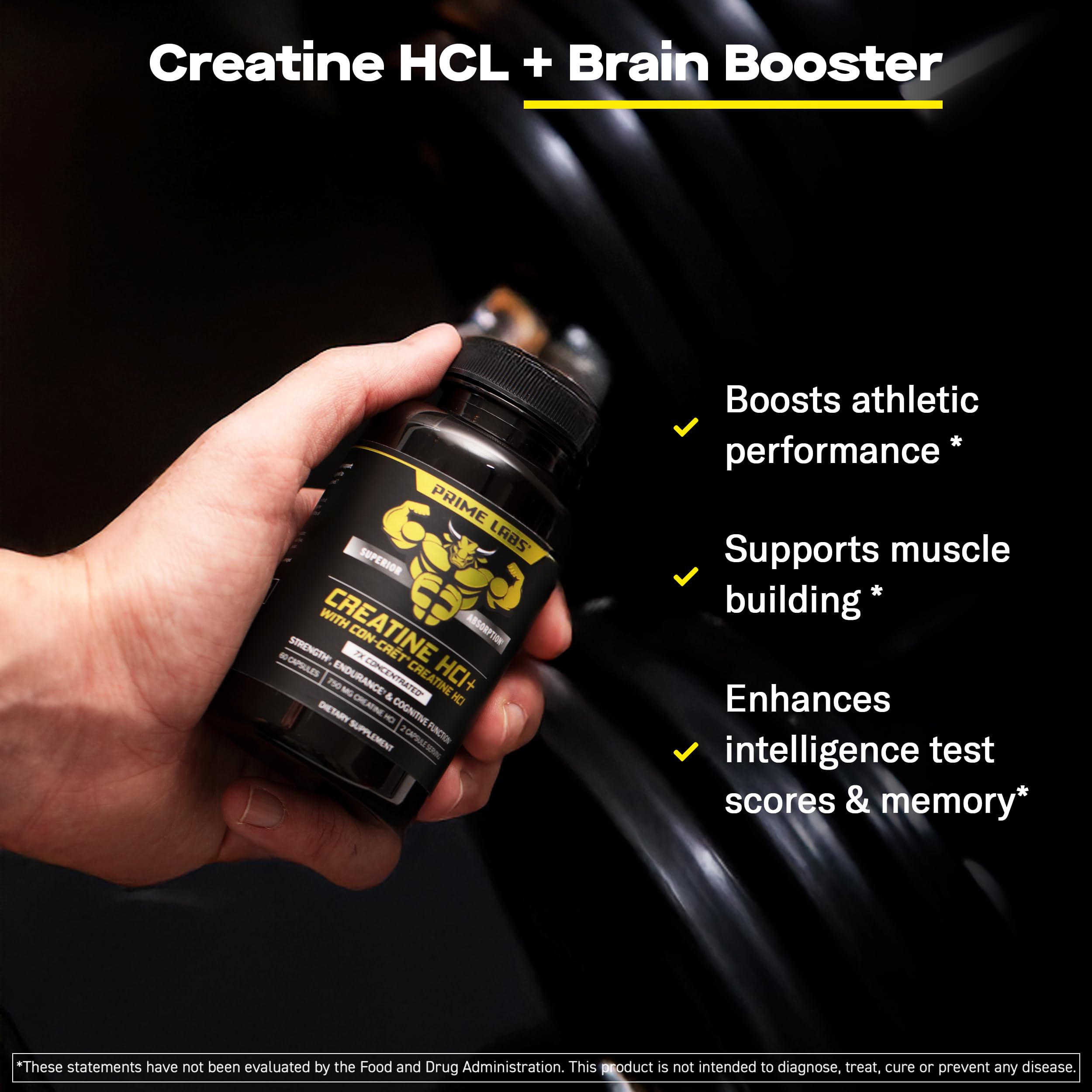 Close-up of Prime Labs Creatine HCl capsules highlighting high solubility and rapid absorption.