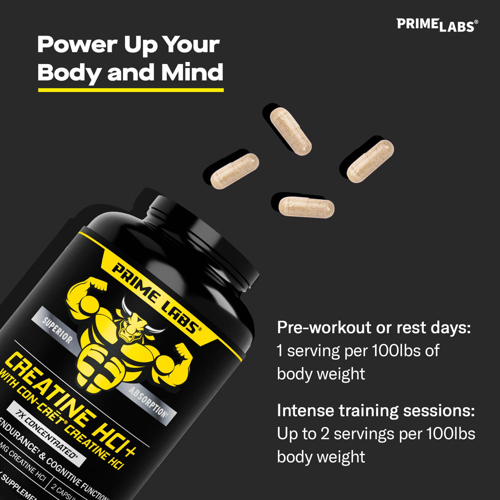Prime Labs Creatine HCl capsules arranged for easy daily dosing.