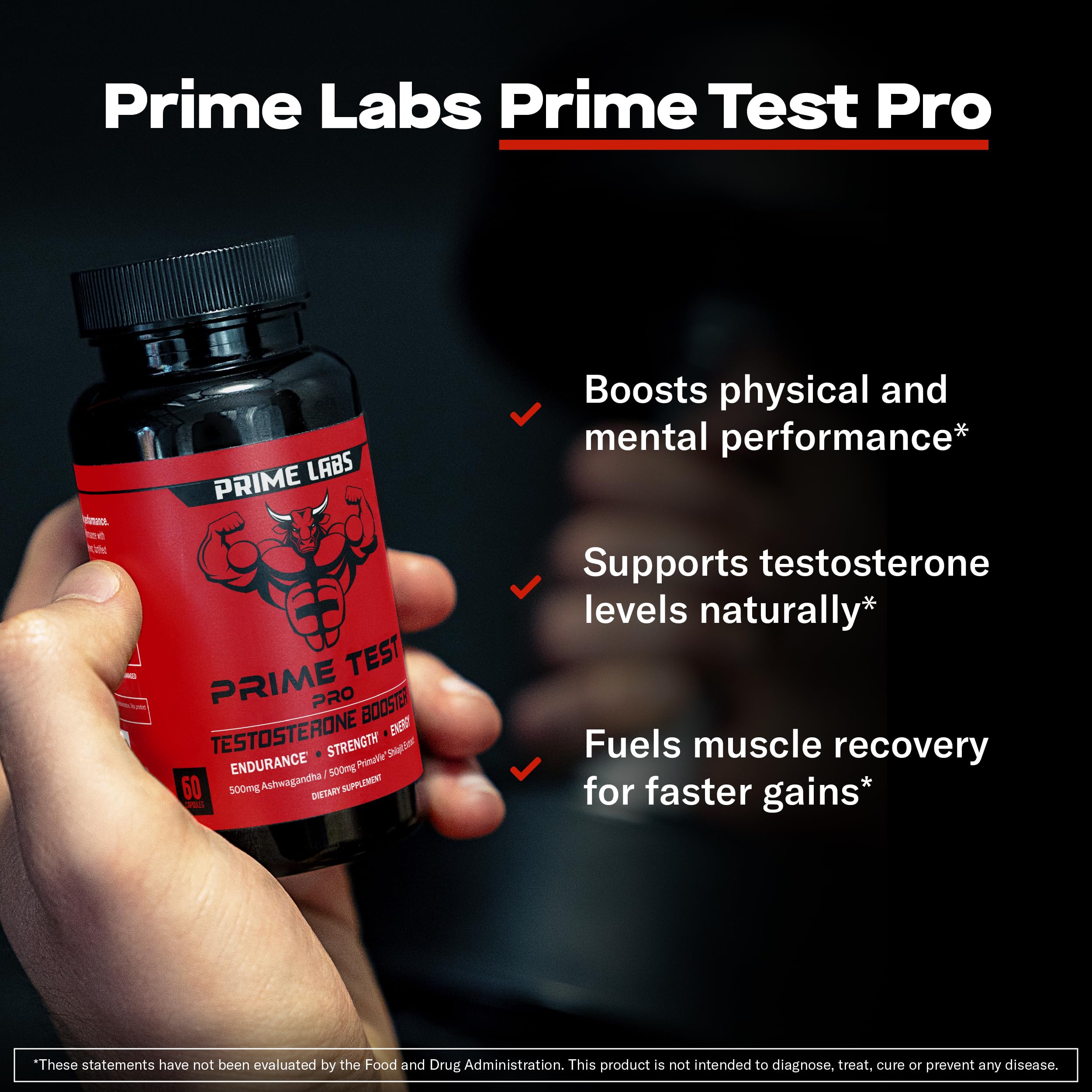 Closeup of Prime Test Pro capsules for easy daily supplementation.
