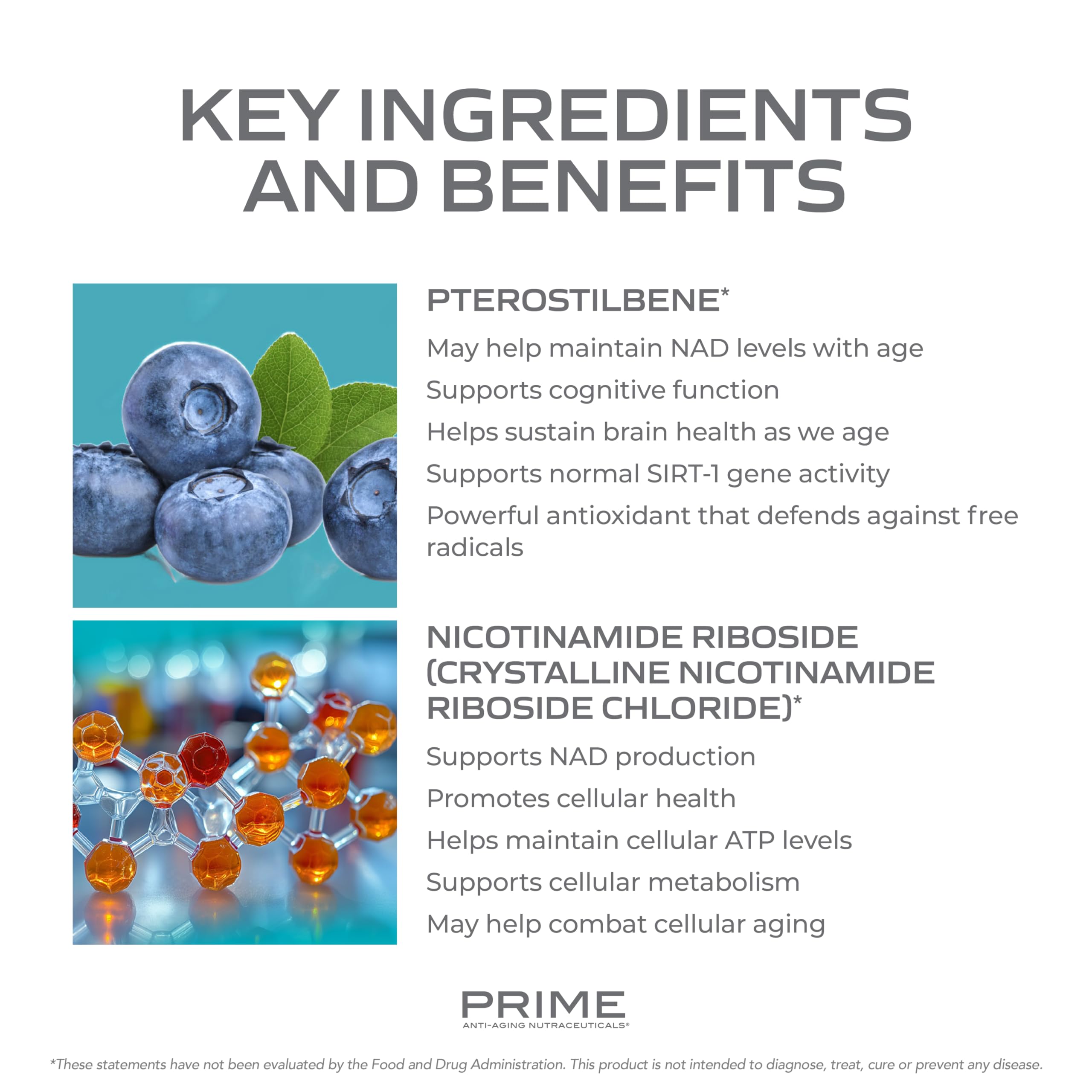 PRIME NAD+ daily-dosing illustration indicating simple once-daily routine.
