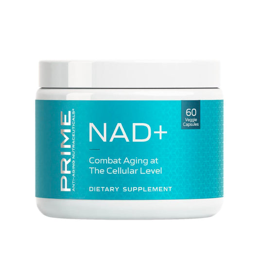 PRIME NAD+ bottle featuring NR and Pterostilbene for daily energy support.