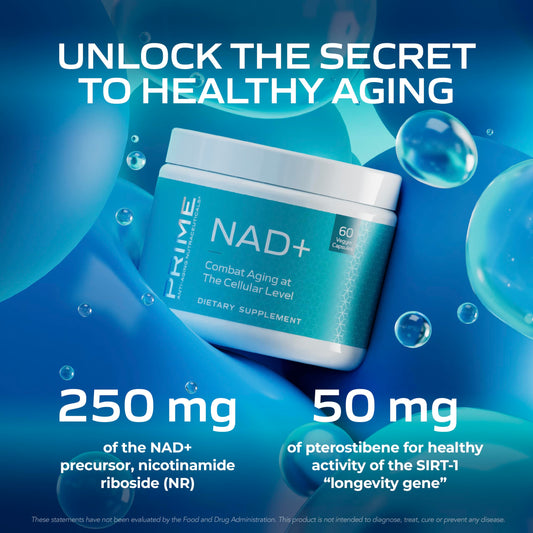 PRIME NAD+ capsules close-up highlighting vegan, clean daily use.