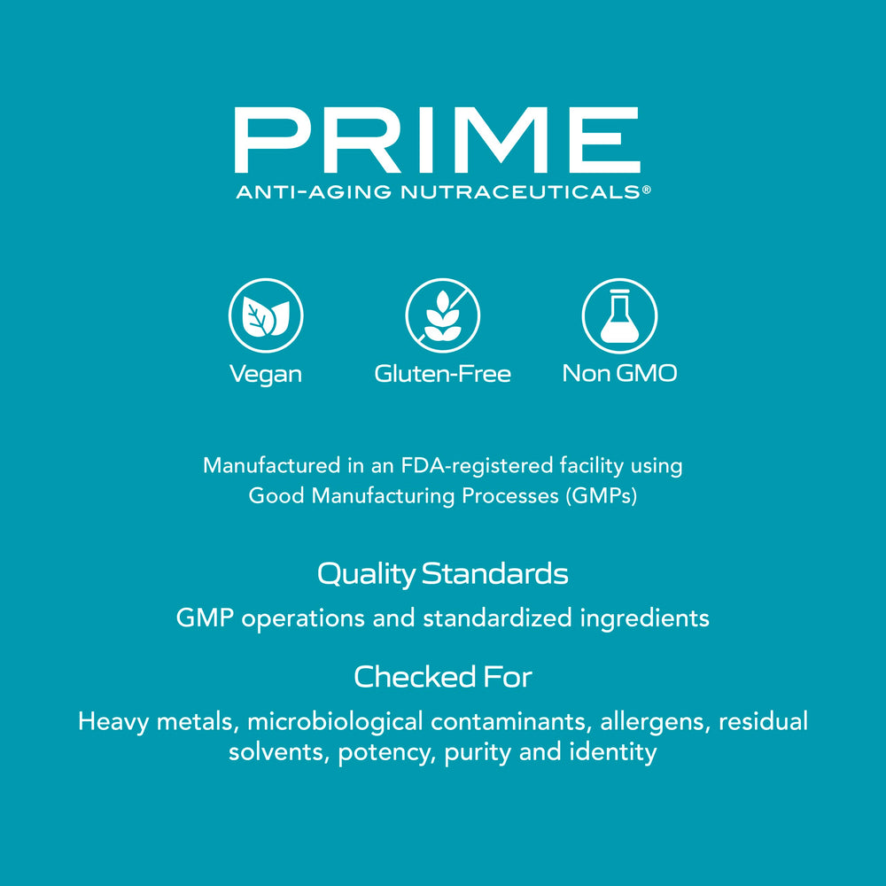 PRIME NAD+ vegan-gluten-free icons emphasizing allergen-friendly, non-GMO choice.