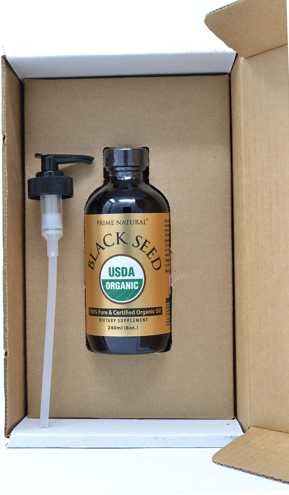 Virgin unrefined liquid texture of PRIME NATURAL black seed oil.