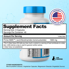 Close-up of Prime Powders NMN bottle showing capsule form for easy ingestion