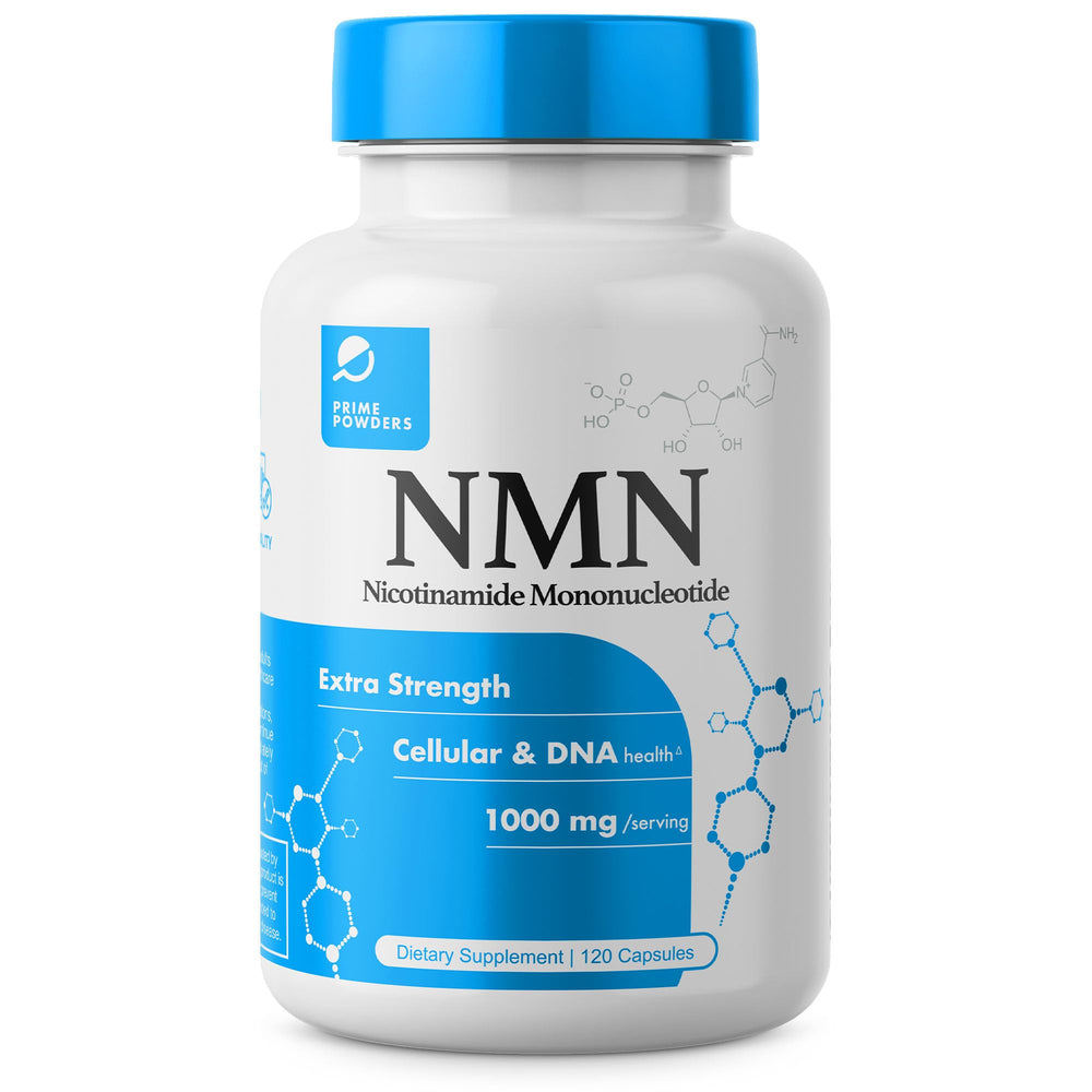 Prime Powders NMN capsules in a bottle, 1000mg serving for daily wellness