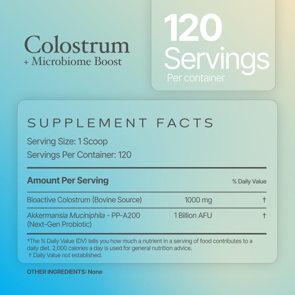 Prime Powders Probiotic and colostrum blend in jar for gut health routine.