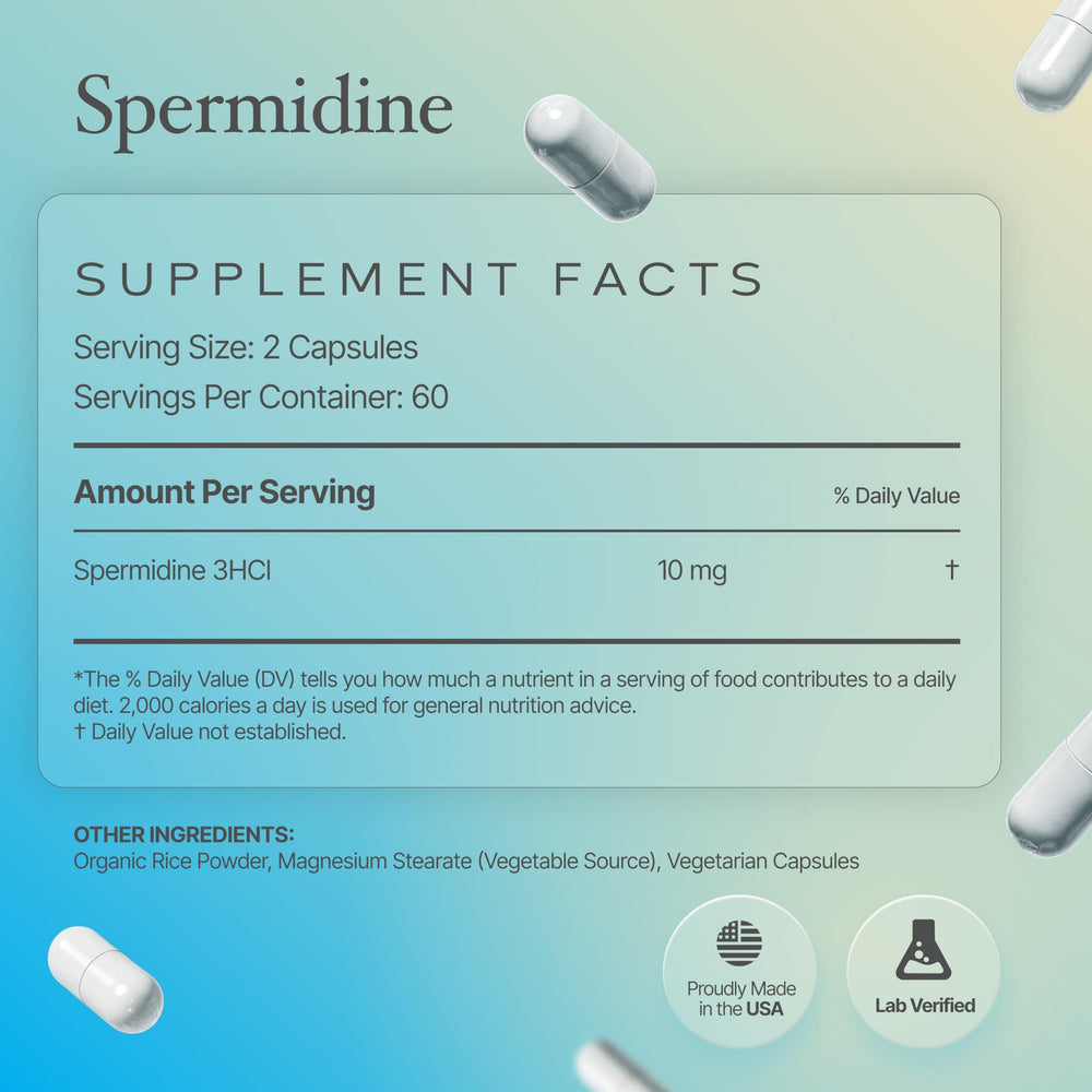 USA-made production badge visible on Prime Powders spermidine packaging.