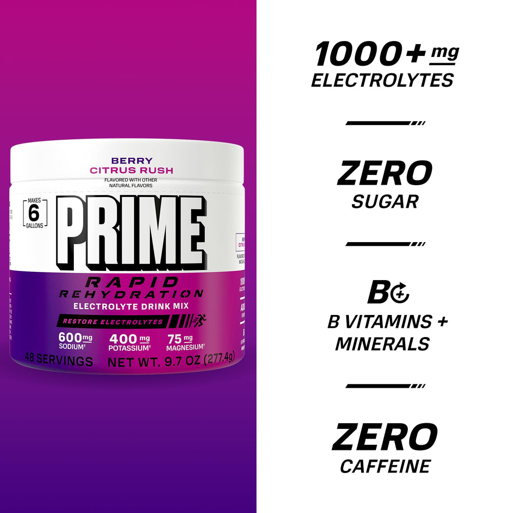 Prime Rapid Rehydration powder being poured into a glass of water