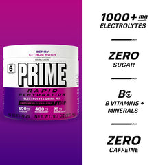 Prime Rapid Rehydration powder being poured into a glass of water