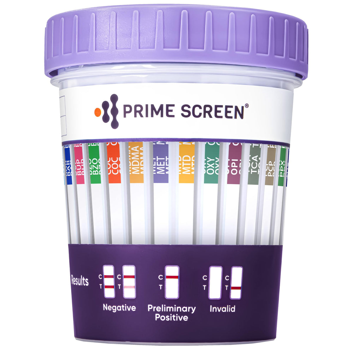 Prime Screen 14-Panel urine test cup cap-off for easy self-collection