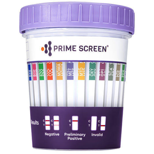 Prime Screen 14-Panel urine test cup cap-off for easy self-collection
