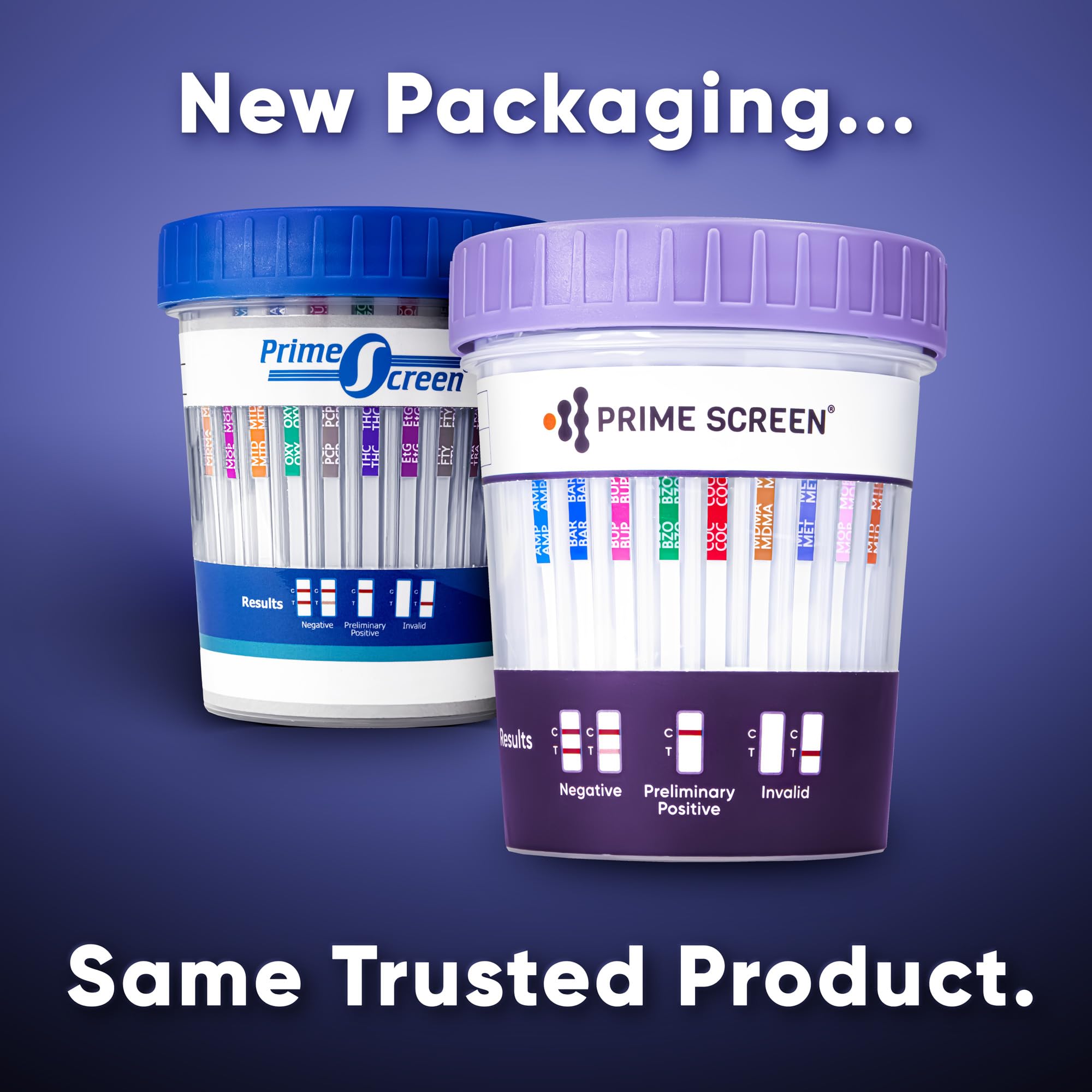 Prime Screen packaged cups in multi-pack for family or workplace testing.