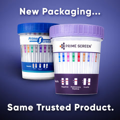 Prime Screen packaged cups in multi-pack for family or workplace testing.