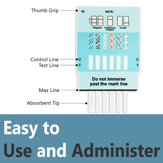 Prime Screen urine collection cup showing step-by-step sampling for home testing