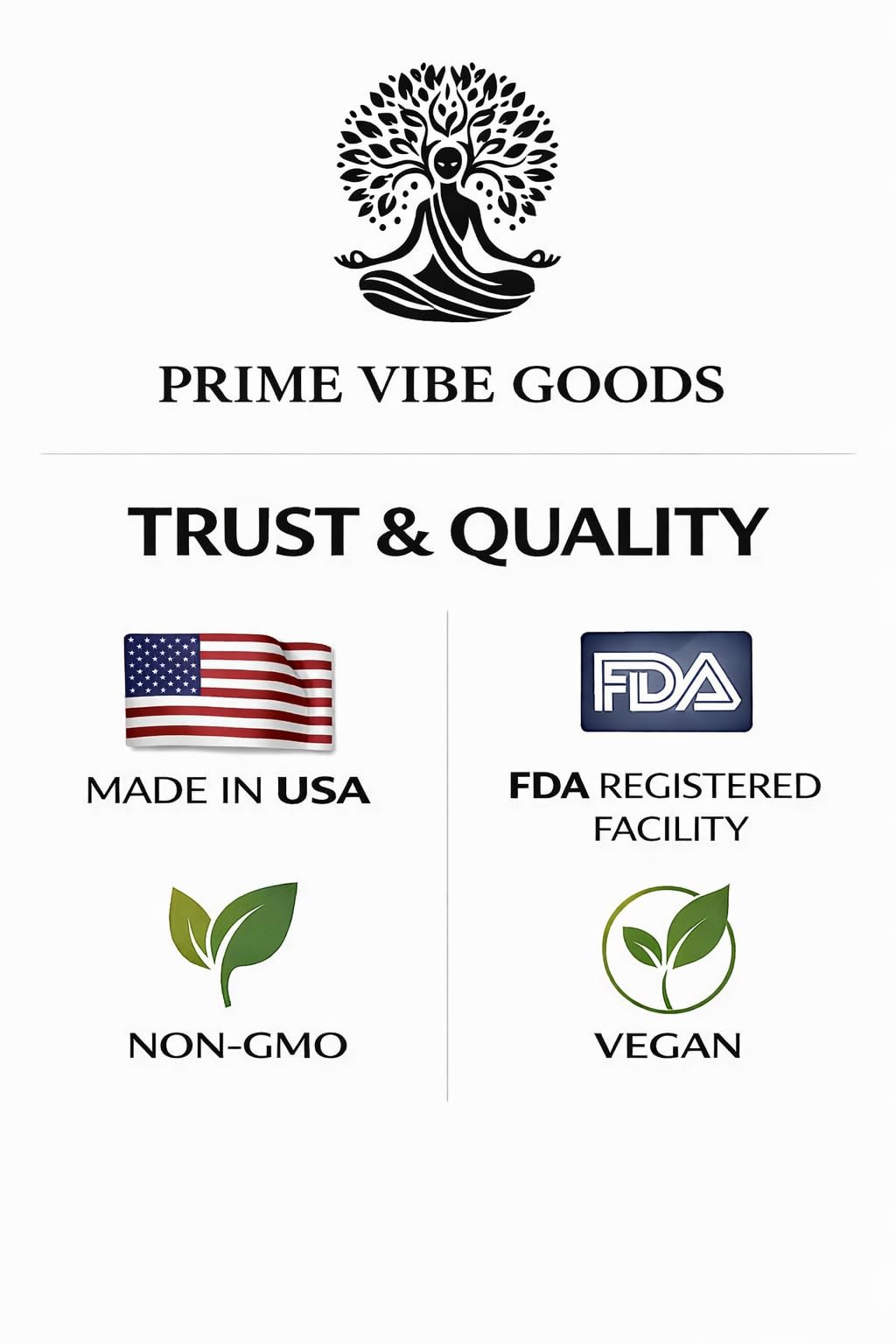 Prime Vibe Goods capsules closeup emphasizing vegan, non-GMO formulation