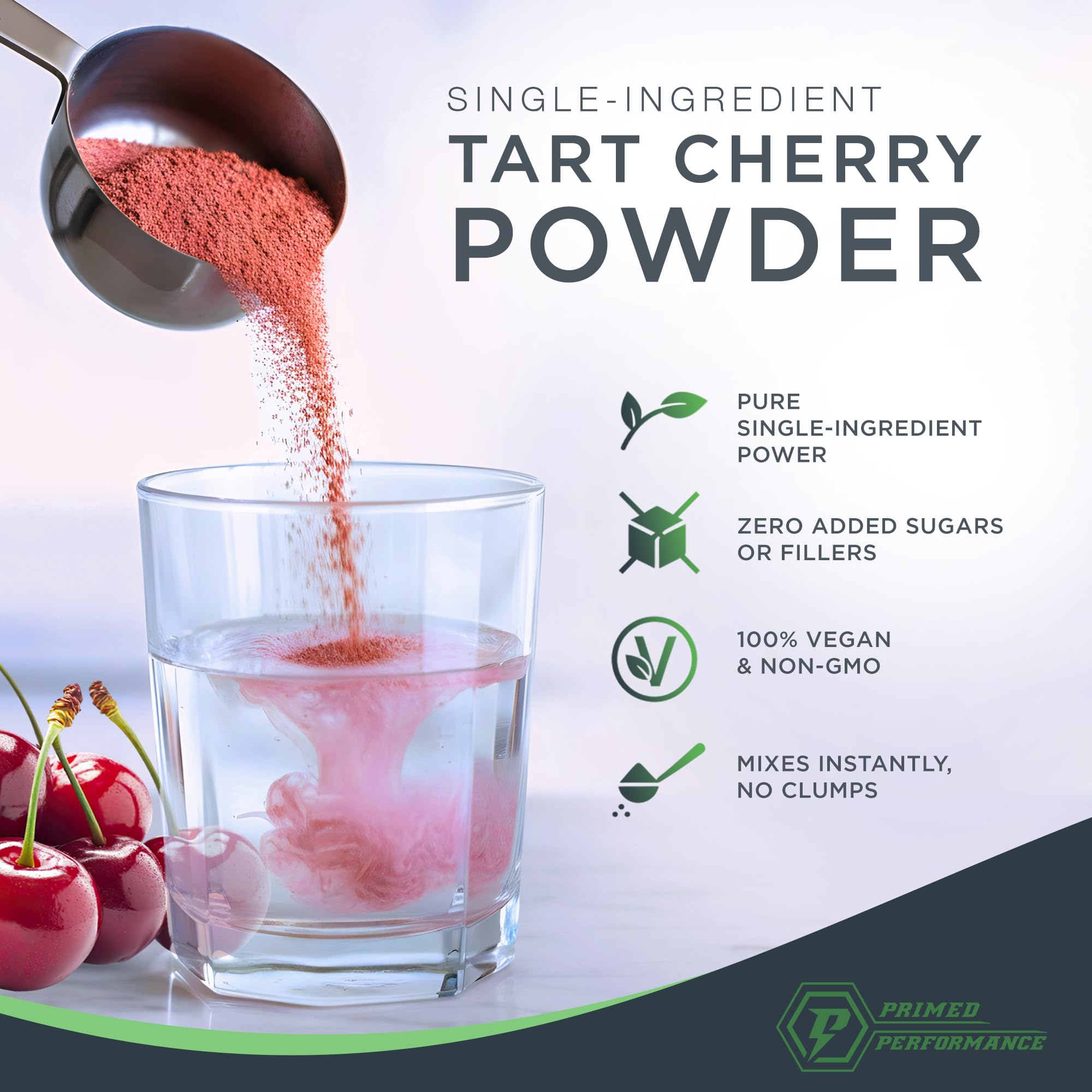 Primed Performance CherryPURE label showing 3% proanthocyanidins potency.