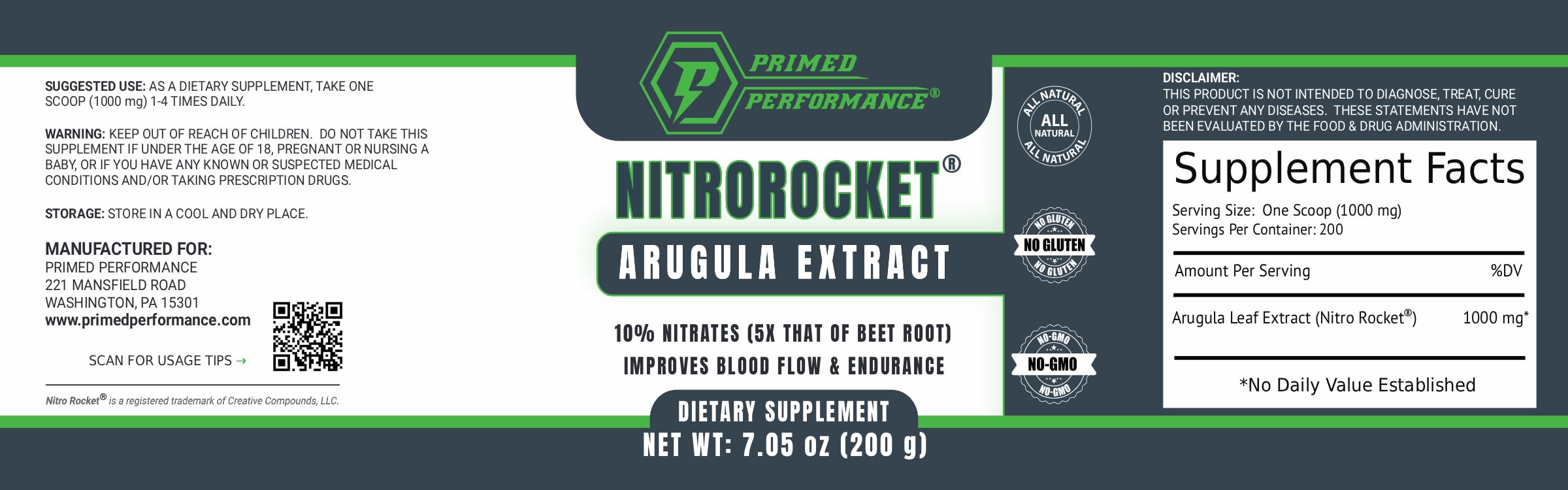 Primed Performance NitroRocket label and branding on shelf