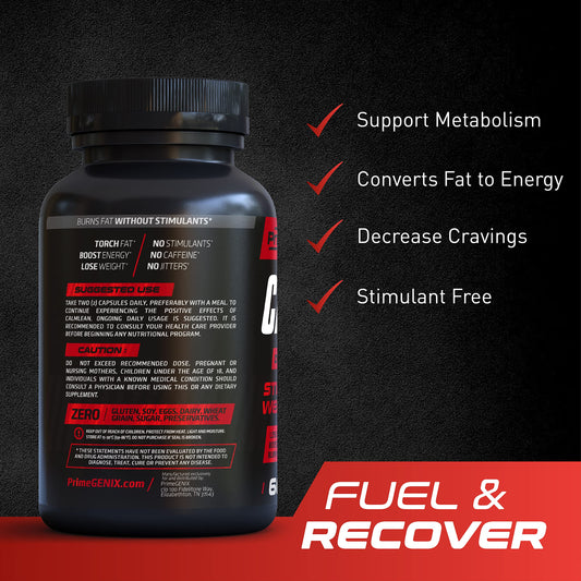 PrimeGENIX CalmLean capsules poured to highlight appetite control.