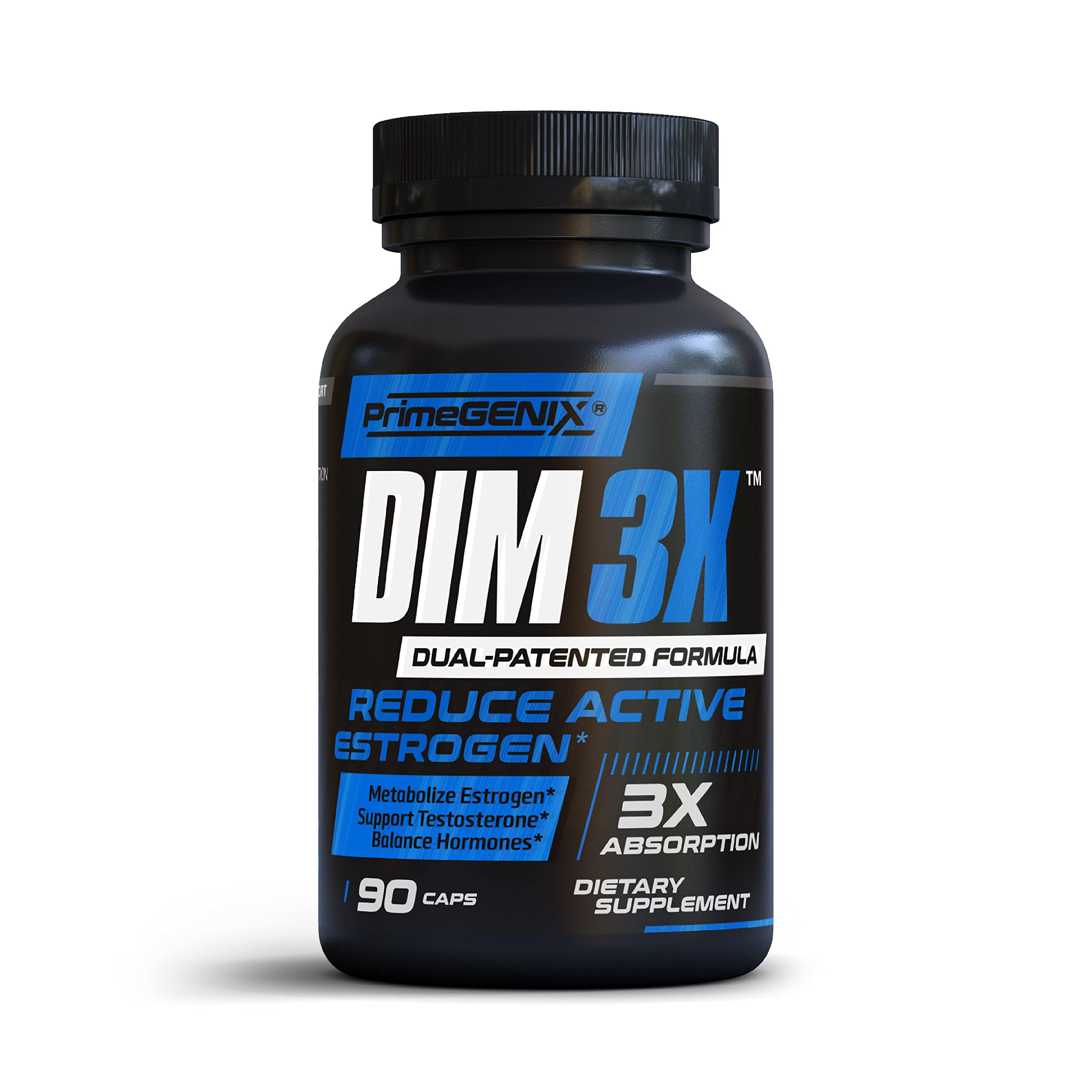 PrimeGENIX DIM3X bottle closeup for daily hormonal balance