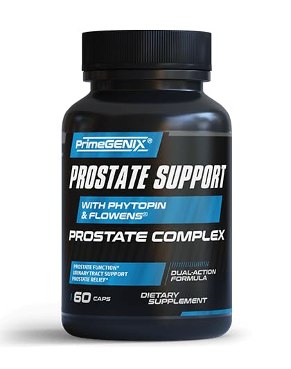 PrimeGENIX Prostate Support bottle pour highlighting dual-action urinary comfort.