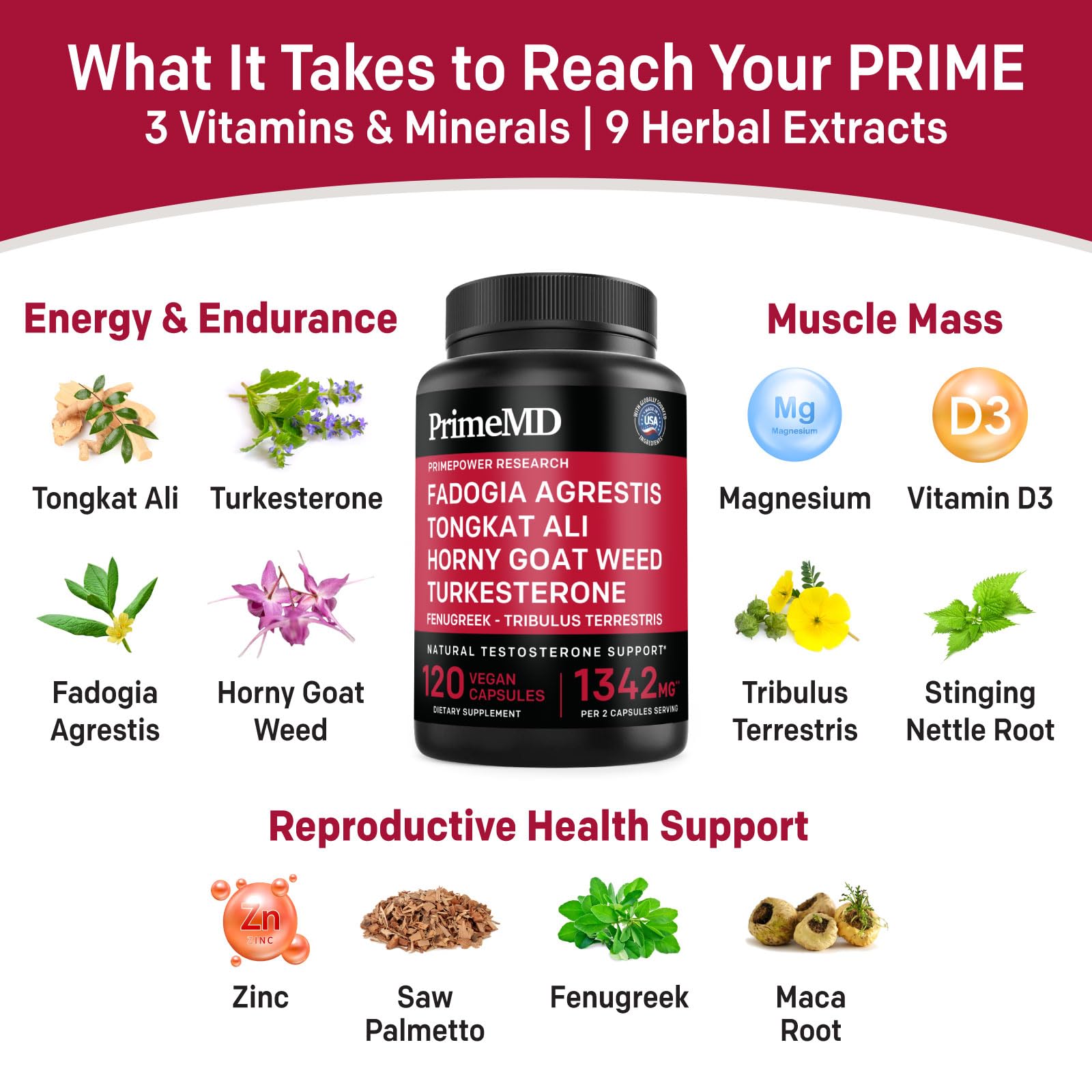 PrimeMD capsules close-up next to bottle demonstrating convenient daily dosage.