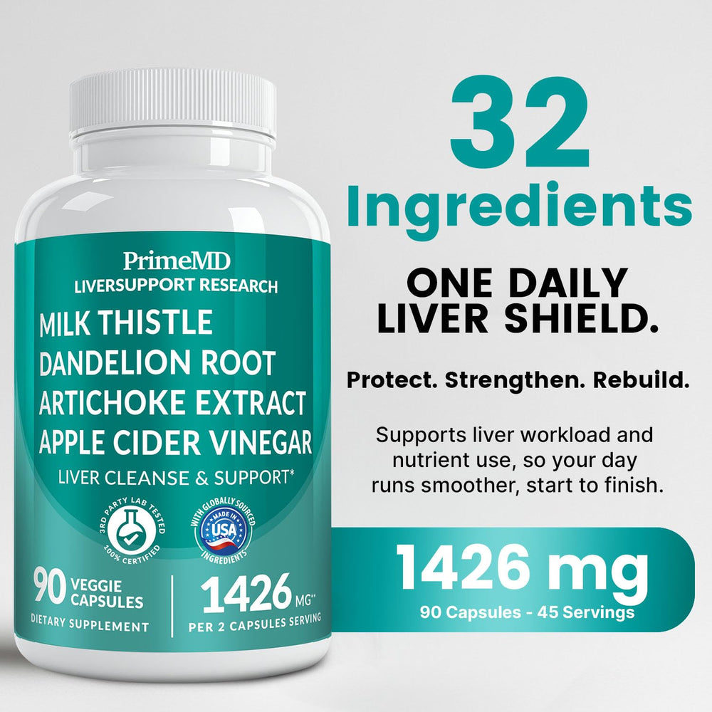 PrimeMD liver support capsules with milk thistle complex for everyday use.