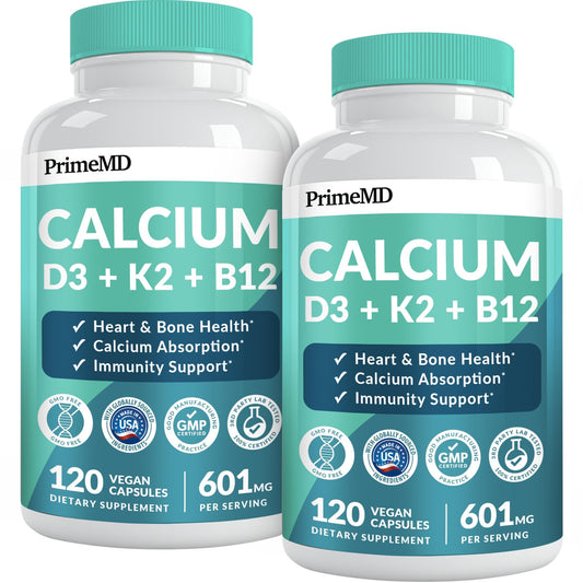 PrimeMD 4-in-1 calcium bottle with label emphasizing daily bone support.