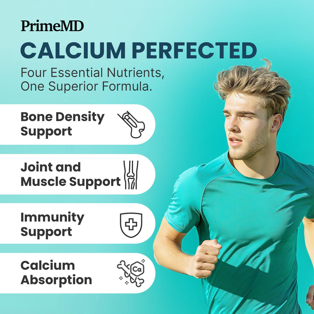 PrimeMD 4-in-1 calcium with D3 and K2 graphic showing heart and bone support.