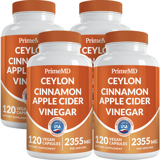 PrimeMD 5-in-1 Ceylon Cinnamon bottle with four-pack for daily wellness.