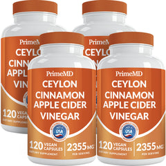 PrimeMD 5-in-1 Ceylon Cinnamon bottle with four-pack for daily wellness.