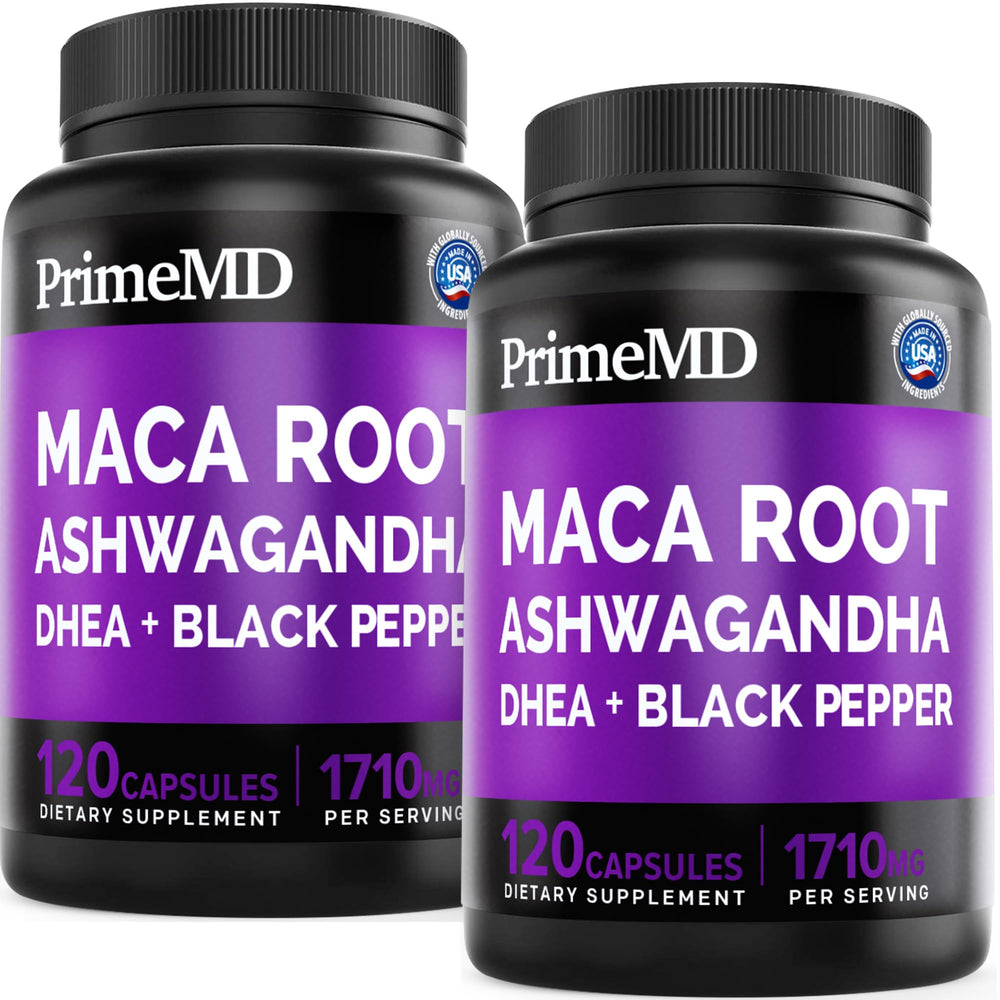 PrimeMD 6in1 organic maca bottle suggests sustainable energy potential