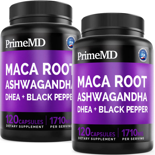 PrimeMD 6in1 organic maca bottle suggests sustainable energy potential