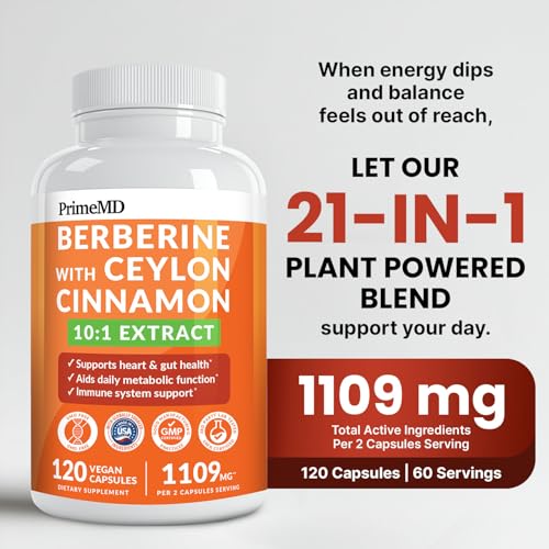 PrimeMD Berberine Cinnamon capsules close-up showing potent spice synergy.