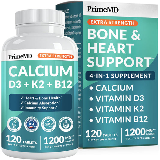 PrimeMD calcium 1200 mg bottle front view showing vegan formula for daily bone support