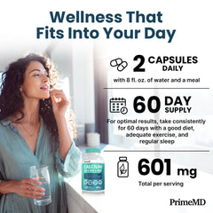 PrimeMD serving spoon beside capsules suggests easy daily intake