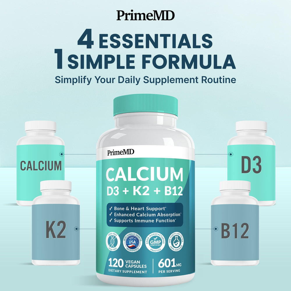 PrimeMD calcium D3 K2 tablets on a tray illustrate daily dosing